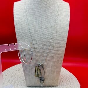 Light Bulb And Oxygenee Pendant Necklace With Hoop Earrings Bundle